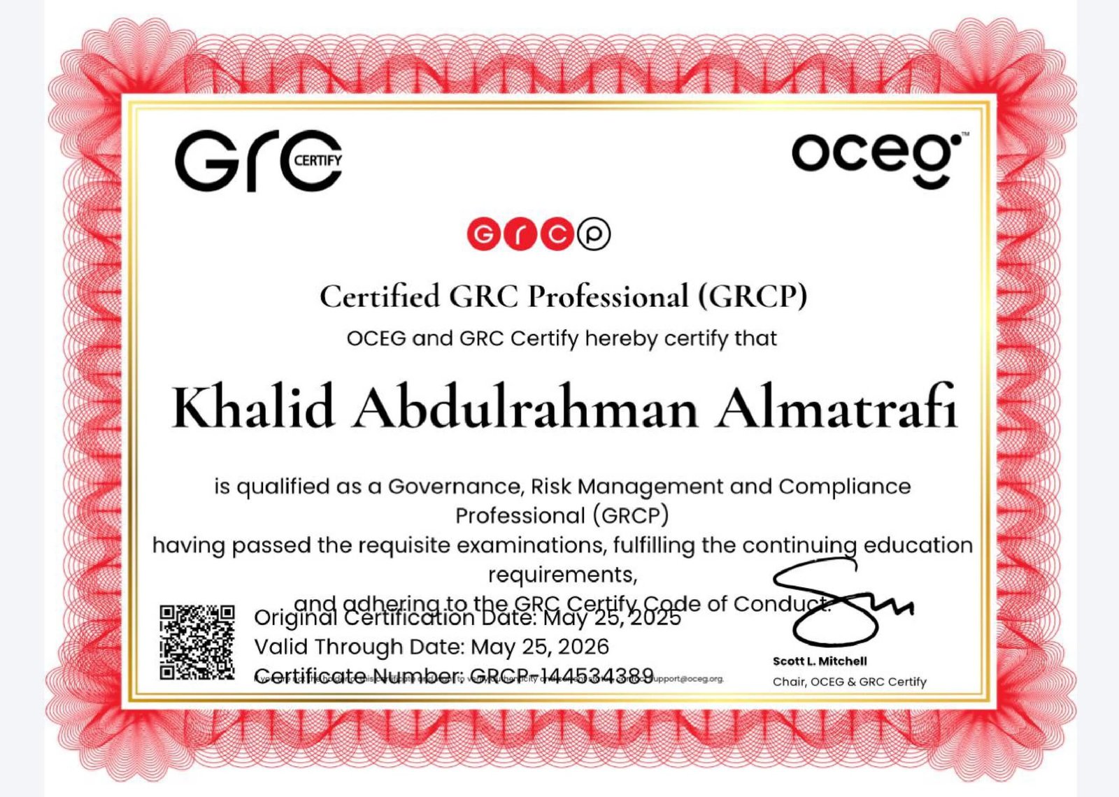 محترف معتمد في الحوكمة وإدارة المخاطر والامتثال (GRCP)