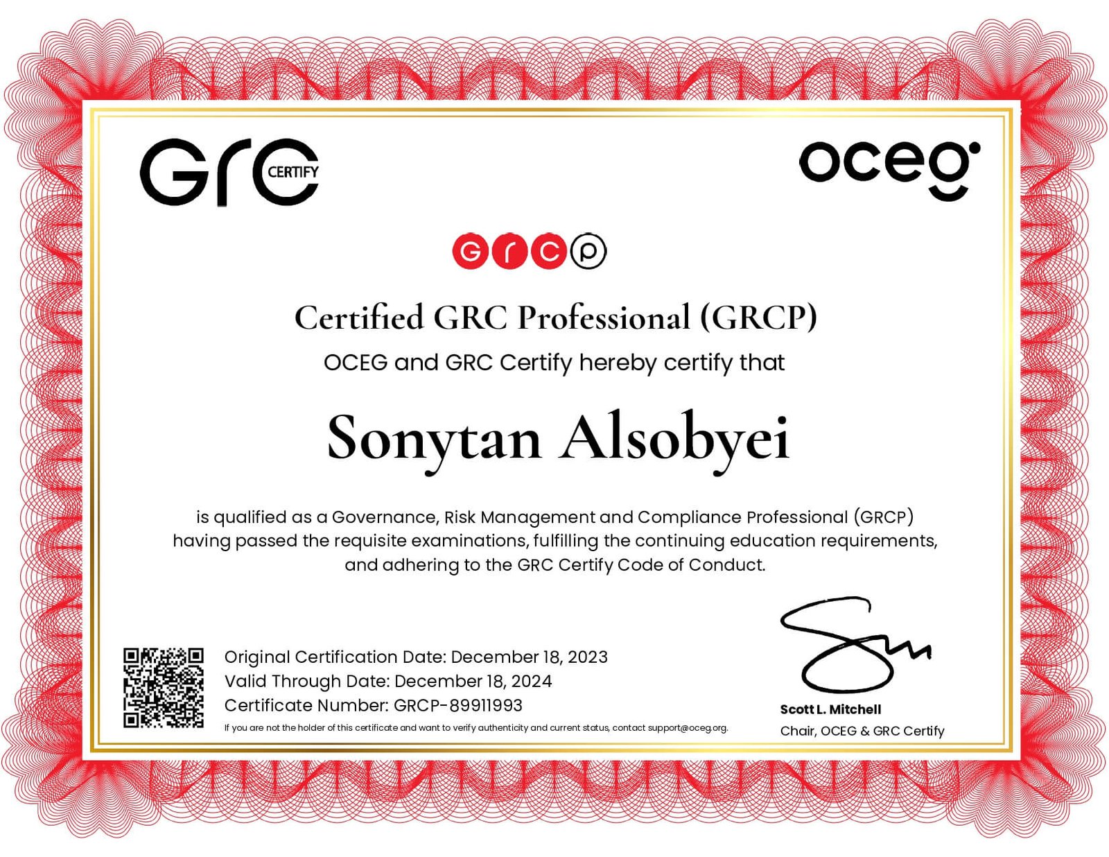 محترف معتمد في الحوكمة وإدارة المخاطر والامتثال (GRCP)