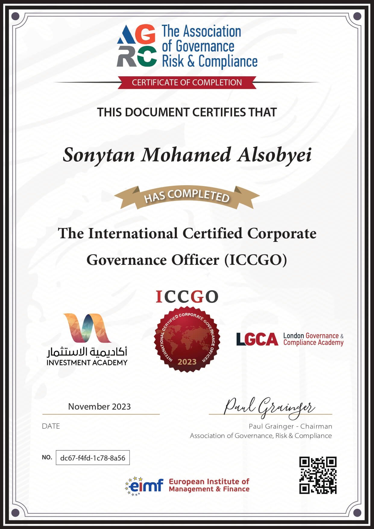 الشهادة الدولية المعتمدة لمسؤول حوكمة الشركات (ICCGO)